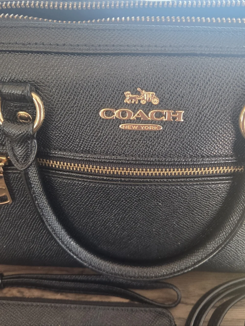 Coach Rowan Satchel Bag| Black Leather Handbag and Wristlet Set